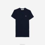Lacoste חולצת טי מכותנה אורגנית בגזרה דקיקה DZ4D0D2385 כחול כהה 166 נשים - Image 4