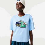 Lacoste חולצת טי מכותנה אורגנית במידות גדולות DZ4D0D2568 כחול hbp נשים