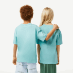 Lacoste חולצת טי ממותגת בג'רזי כותנה אורגנית DZ4D0D3039 ירוק בהיר לבן y7i ילדים - Image 2