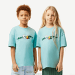 Lacoste חולצת טי ממותגת בג'רזי כותנה אורגנית DZ4D0D3039 ירוק בהיר לבן y7i ילדים