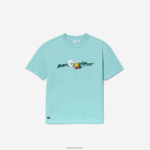 Lacoste חולצת טי ממותגת בג'רזי כותנה אורגנית DZ4D0D3039 ירוק בהיר לבן y7i ילדים - Image 3