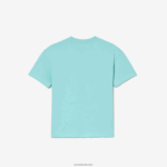 Lacoste חולצת טי ממותגת בג'רזי כותנה אורגנית DZ4D0D3039 ירוק בהיר לבן y7i ילדים - Image 4