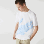 Lacoste חולצת טי מתיחה כותנה אורגנית עם צווארון עגול בהדפס תנין DZ4D0D637 לבן 001 גברים - Image 2