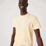 Lacoste חולצת טי מתיחה כותנה אורגנית עם צווארון עגול בהדפס תנין DZ4D0D636 hbz צהוב גברים