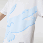 Lacoste חולצת טי מתיחה כותנה אורגנית עם צווארון עגול בהדפס תנין DZ4D0D637 לבן 001 גברים - Image 4
