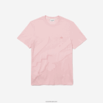 Lacoste חולצת טי מתיחה כותנה אורגנית עם צווארון עגול בהדפס תנין DZ4D0D638 ורוד hcq גברים - Image 4