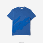 Lacoste חולצת טי מתיחה כותנה אורגנית עם צווארון עגול בהדפס תנין DZ4D0D639 כחול chin hg3 גברים - Image 4