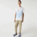Lacoste חולצת טי מתיחה כותנה אורגנית עם צווארון עגול בהדפס תנין DZ4D0D637 לבן 001 גברים