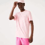 Lacoste חולצת טי מתיחה כותנה אורגנית עם צווארון עגול בהדפס תנין DZ4D0D638 ורוד hcq גברים