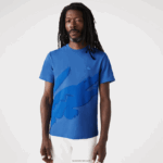 Lacoste חולצת טי מתיחה כותנה אורגנית עם צווארון עגול בהדפס תנין DZ4D0D639 כחול chin hg3 גברים