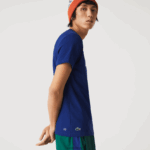 Lacoste חולצת טי נושמת עם צווארון צוואר ספורט DZ4D0D794 כחול לבן gtd גברים - Image 2
