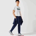 Lacoste חולצת טי נושמת עם צווארון צוואר ספורט DZ4D0D792 לבן ירוק v7e גברים