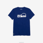 Lacoste חולצת טי נושמת עם צווארון צוואר ספורט DZ4D0D794 כחול לבן gtd גברים - Image 4