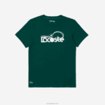 Lacoste חולצת טי נושמת עם צווארון צוואר ספורט DZ4D0D795 ירוק לבן wpx גברים - Image 4