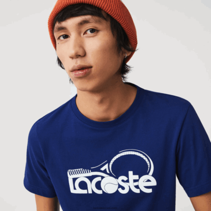Lacoste חולצת טי נושמת עם צווארון צוואר ספורט DZ4D0D794 כחול לבן gtd גברים