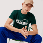 Lacoste חולצת טי נושמת עם צווארון צוואר ספורט DZ4D0D795 ירוק לבן wpx גברים
