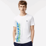 Lacoste חולצת טי ספורטיבית בכושר רגיל עם מיתוג ניגודיות DZ4D0D91 לבן 001 גברים