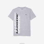 Lacoste חולצת טי ספורטיבית בכושר רגיל עם מיתוג ניגודיות DZ4D0D94 chine אפור cca גברים - Image 4