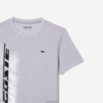 Lacoste חולצת טי ספורטיבית בכושר רגיל עם מיתוג ניגודיות DZ4D0D94 chine אפור cca גברים - Image 5