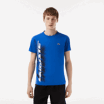 Lacoste חולצת טי ספורטיבית בכושר רגיל עם מיתוג ניגודיות DZ4D0D93 כחול kxb גברים