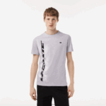 Lacoste חולצת טי ספורטיבית בכושר רגיל עם מיתוג ניגודיות DZ4D0D94 chine אפור cca גברים