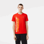 Lacoste חולצת טי ספורטיבית בכושר רגיל עם מיתוג ניגודיות DZ4D0D222 אדום s5h גברים