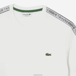 Lacoste חולצת טי עם פס לוגו בכושר רגיל DZ4D0D46 לבן 001 גברים - Image 5