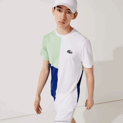 Lacoste חולצת טי פיקה קלה נושמת תלת-קולור DZ4D0D908 לבן ירוק נייבי כחול לבן cmn גברים