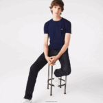 Lacoste חולצת טי של פימה כותנה עם צווארון צווארון DZ4D0D38 כחול כהה 166 גברים