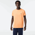 Lacoste חולצת טי של פימה כותנה עם צווארון צווארון DZ4D0D62 כתום בהיר heb גברים