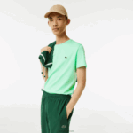 Lacoste חולצת טי של פימה כותנה עם צווארון צווארון DZ4D0D833 ירוק בהיר 0vz גברים
