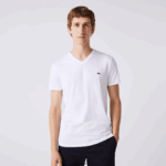 Lacoste חולצת טי של פימה כותנה עם צווארון V DZ4D0D40 לבן 001 גברים - Image 2
