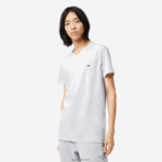 Lacoste חולצת טי של פימה כותנה עם צווארון V DZ4D0D614 chine אפור cca גברים