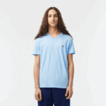 Lacoste חולצת טי של פימה כותנה עם צווארון V DZ4D0D624 כחול hbp גברים