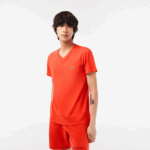 Lacoste חולצת טי של פימה כותנה עם צווארון V DZ4D0D39 כתום 02k גברים