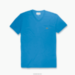 Lacoste חולצת טי של פימה כותנה עם צווארון V DZ4D0D731 כחול 4xa גברים