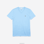 Lacoste חולצת טי של פימה כותנה עם צווארון V DZ4D0D624 כחול hbp גברים - Image 4