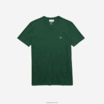 Lacoste חולצת טי של פימה כותנה עם צווארון V DZ4D0D679 ירוק 132 גברים - Image 4