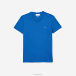 Lacoste חולצת טי של פימה כותנה עם צווארון V DZ4D0D49 כחול kxb גברים - Image 4