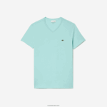 Lacoste חולצת טי של פימה כותנה עם צווארון V DZ4D0D56 מנטה lgf גברים - Image 4