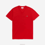 Lacoste חולצת טי של פימה כותנה עם צווארון V DZ4D0D617 אדום 240 גברים - Image 4