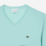 Lacoste חולצת טי של פימה כותנה עם צווארון V DZ4D0D56 מנטה lgf גברים - Image 5