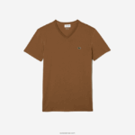 Lacoste חולצת טי של פימה כותנה עם צווארון V DZ4D0D613 חום z0w גברים - Image 5