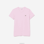 Lacoste חולצת טי של פימה כותנה עם צווארון V DZ4D0D615 ורוד z4h גברים - Image 5