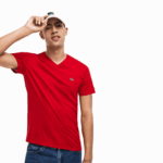 Lacoste חולצת טי של פימה כותנה עם צווארון V DZ4D0D617 אדום 240 גברים - Image 5
