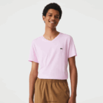 Lacoste חולצת טי של פימה כותנה עם צווארון V DZ4D0D615 ורוד z4h גברים - Image 6