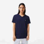 Lacoste חולצת טי של פימה כותנה עם צווארון V DZ4D0D42 כחול כהה 166 גברים