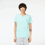 Lacoste חולצת טי של פימה כותנה עם צווארון V DZ4D0D56 מנטה lgf גברים