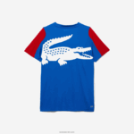 Lacoste חולצת טניס ספורטיבית בהדפס תנין DZ4D0D587 כחול אדום לבן yh7 גברים - Image 5