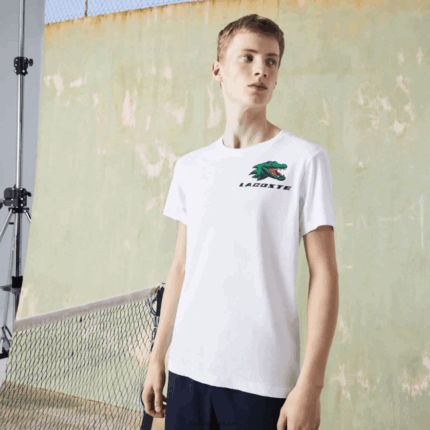 Lacoste חולצת טניס ספורטיבית בהדפס תנין DZ4D0D681 לבן 001 גברים